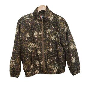𝅺VINTAGE 100% Silk Bomber Jacket Windbreaker Leopard Floral  Full Zip GRUNGE